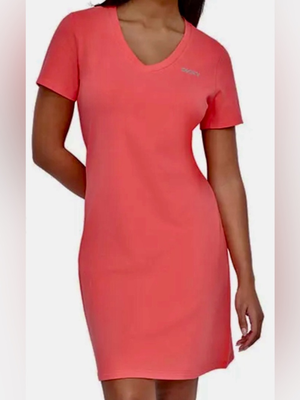 DKNY Sport Women's Studded-Logo V-Neck T-Shirt Dress -NWT